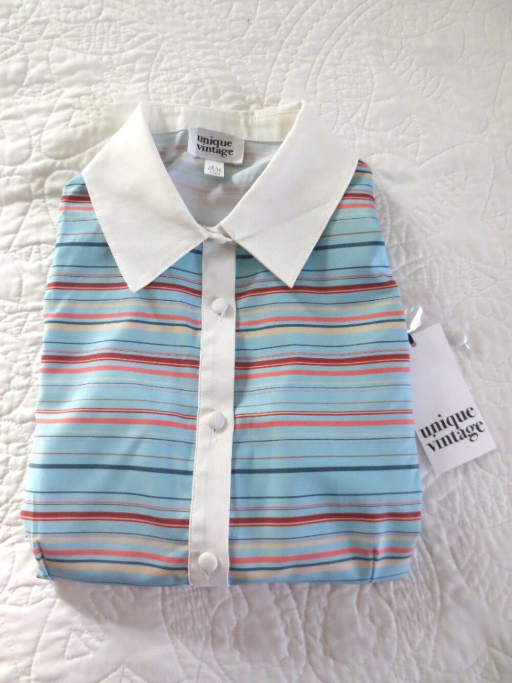 Classic Coastal 1950's Retro Button Front Stripe Sleeveless Top - Picture 7 of 8